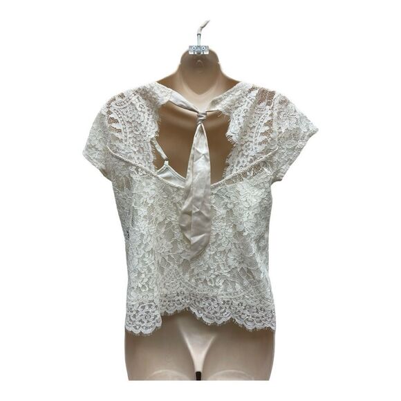 NWT Abercrombie & Fitch Cream Lace Blouse Sz XS Feminine Sheer Layered Tie Back - Picture 2 of 7